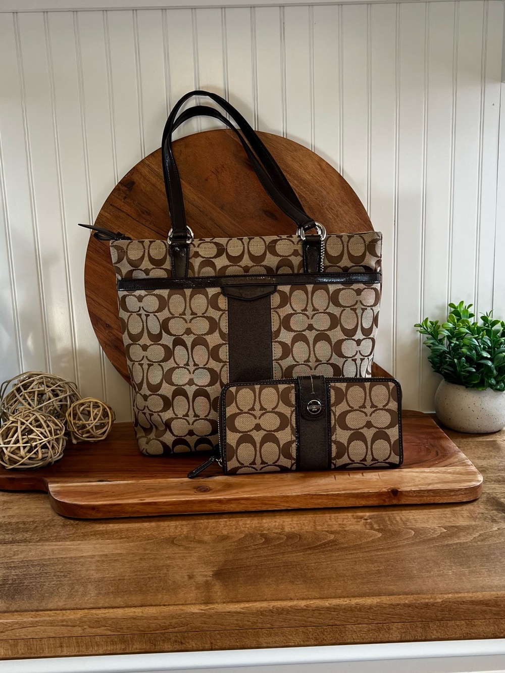 Coach Signature C canvas tote with matching wallet